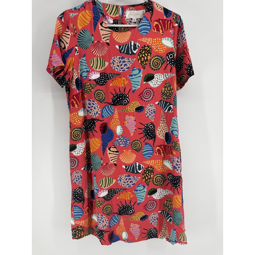 Corey Lynn Calter Seashell Anthropology Print Shift Dress Red Short Sleeve Mini - Picture 1 of 6